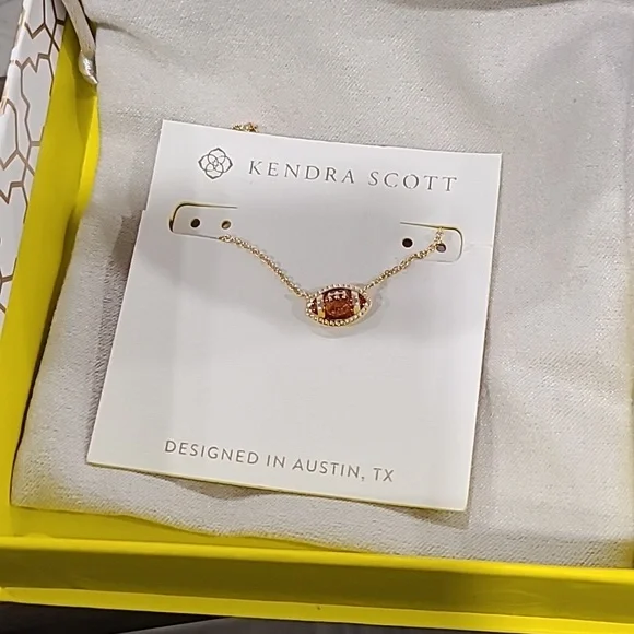 Kendra Scott Enamel Football Pendant Necklace  14K Gold Over Brass 19" - Picture 4 of 6